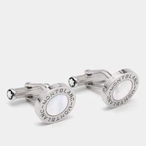 Pre Owned Montblanc Meisterstuck Mother of Pearl Silver Tone Cufflinks