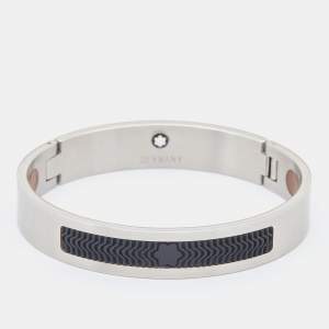 Montblanc Rubber Silver Tone Hinged Bangle Bracelet