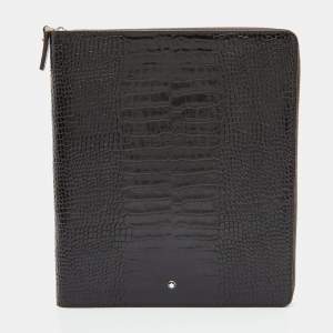 Montblanc Dark Brown Croc Embossed Leather Medium Meisterstuck Notebook Zip Case
