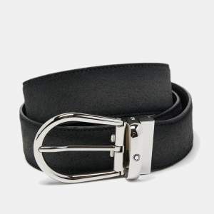 Montblanc Black Suede Cut to Size Horseshoe Buckle Belt