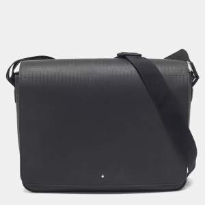 Montblanc Black Leather Sartorial Flap Messenger Bag