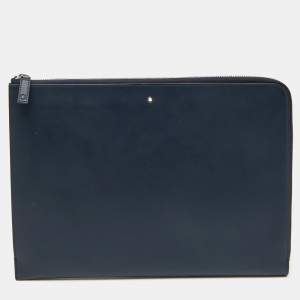 Montblanc Navy Blue Leather Meisterstuck Zip Portfolio Case