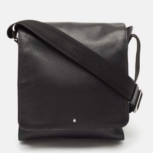 Montblanc Black Leather Meisterstuck North South Messenger Bag