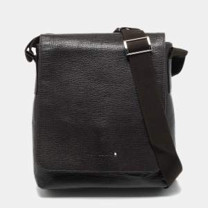 Pre Owned Montblanc Dark Brown Leather Meisterstuck North South Messenger Bag