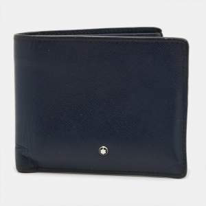 مملوكة مسبقًا Montblanc Sartorial Navy Blue Leather 8CC Bifold Wallet