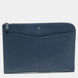 Pre Owned Montblanc Sartorial Navy Blue Leather Portfolio Pouch