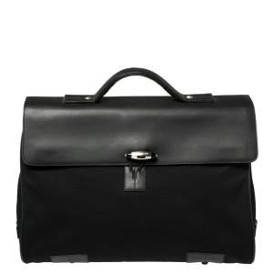 Pre Owned Montblanc Black Fabric and Leather Double Gusset Nightflight Briefcase