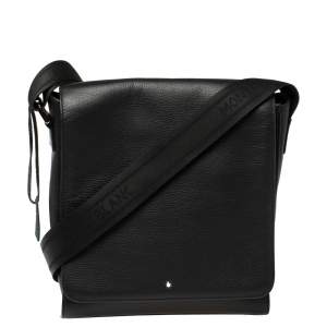 Montblanc Black Leather Meisterstuck North South Messenger Bag