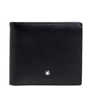Pre Owned محفظة مون بلان ميستيرستوك ثنائية الطيه جلد أسود