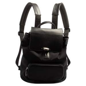Montblanc Black Nylon and Leather Drawstring Flap Backpack