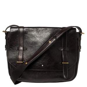 Montblanc Brown Leather Flap Messenger Bag