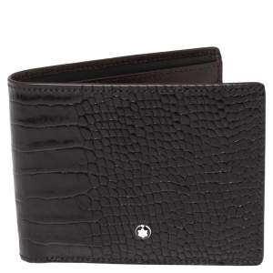 Montblanc Mocha Croc Embossed Leather Meisterstuck Bifold Wallet