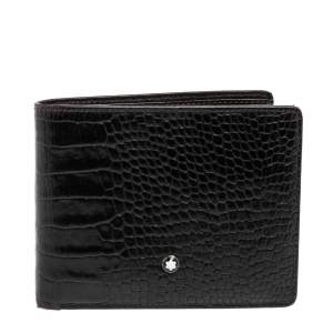Montblanc Black Croc Embossed Leather Meisterstuck Bifold Wallet