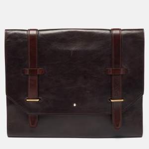 Pre Owned Montblanc Dark Brown Leather Flap Document Briefcase