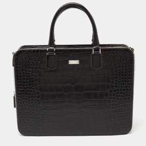 Pre Owned Montblanc Black Croc Embossed Leather Meisterstuck Laptop Briefcase Bag