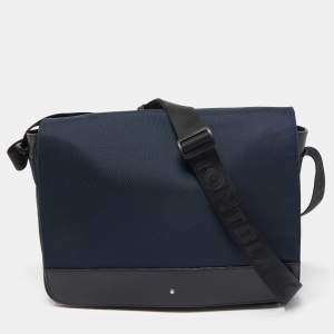 Montblanc Dark Blue/Black Nylon and Leather Nightflight Messenger Bag