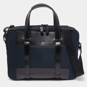 Montblanc Blue/Black Nylon and Leather Nightflight Briefcase Bag