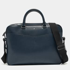 Pre Owned Montblanc Navy Blue Leather Sartorial Ultra Slim Document Case Bag