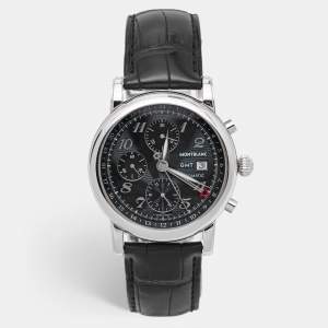 Montblanc Black Stainless Steel Embossed Leather Star 102135 Men's Wristwatch 42 mm