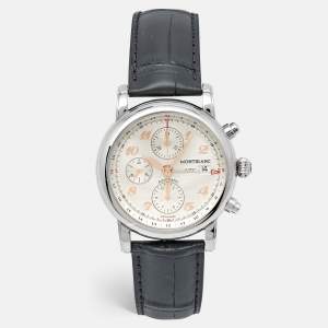 Montblanc Silver Guilloche Stainless Steel Alligator Leather Star 110590 Men's Wristwatch 42 mm