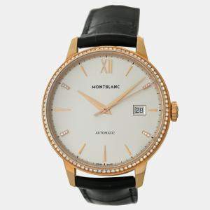 Pre Owned Montblanc Heritage Spirit 112144 Automatic White diamonds 18k Yellow Gold Men's Wristwatch 39 mm