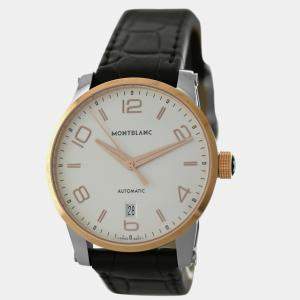 Pre Owned Montblanc Timewalker 110330 Automatic White 18k Rose Gold Stainless Steel Men's Wristwatch 39 mm