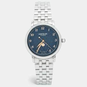 مملوكة مسبقًا Montblanc Star Legacy Moonphase M129631 Blue Dial Stainless Steel Men's Wristwatch 42 mm