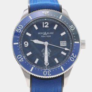 Pre Owned Montblanc 1858 Iced Sea 129370 Blue Stainless Steel Automatic Men's Watch 42 mm