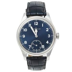 Montblanc Blue Stainless Steel and Leather 1858 7333 Men's Wristwatch 44 mm