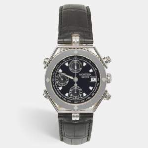 Pre Owned Montega MC03 Black Dial Stainless Steel Alligator Leather Men's Wristwatch 38 mm