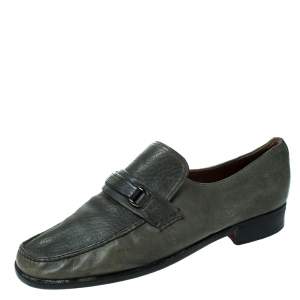 Moreschi Grey Leather Slip On Loafers Size 41.5