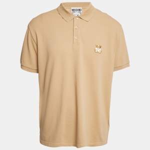 Moschino Couture Beige Bear Patch Cotton Polo T-Shirt 3XL