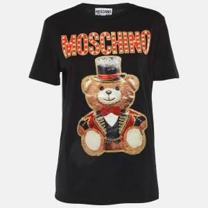 Moschino Couture Black Glitter Bear Print Cotton Crew Neck T-Shirt S