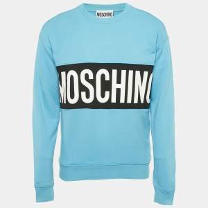 Pre Owned Moschino Couture Blue Logo Print Cotton Sweatshirt S