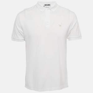 Pre Owned تي شيرت بولو موسكينو كوتور قطن أبيض مطرز مقاس صغير