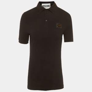 مملوكة مسبقًا Moschino Couture Black Cotton Logo Plaque Polo T-Shirt S