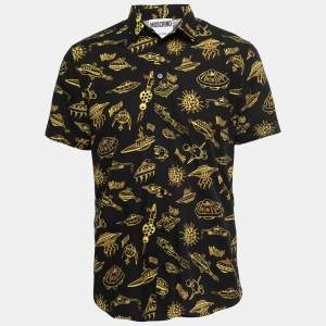 Moschino Couture Black Printed Cotton Short Sleeve Shirt L