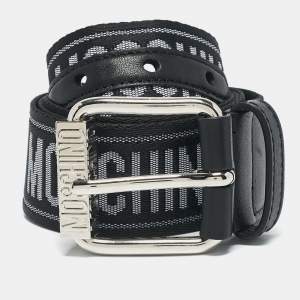 Moschino Black/White Logo Jacquard Buckle Belt 107 CM