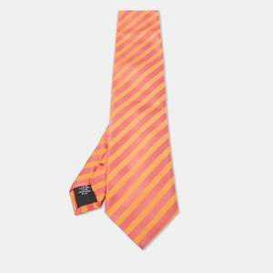 Moschino Orange/Pink Diagonal Striped Silk Tie