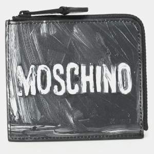 Moschino Grey Leather Logo Print Coin Purse
