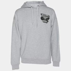 Moschino Grey Cotton Logo Print Hoodie M