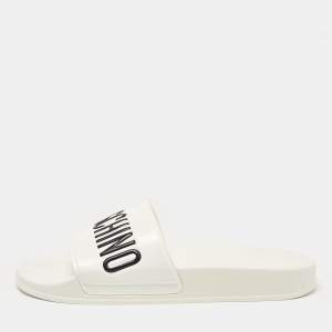 Moschino White Leather Logo Flat Sandals Size 42