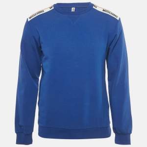 Pre Owned Moschino Underwear Blue Logo Patch Cotton Sweatshirt XS
