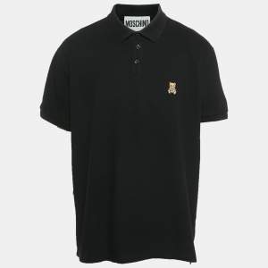 مملوكة مسبقًا Moschino Black Teddy Applique Cotton Knit Polo T-Shirt 3XL
