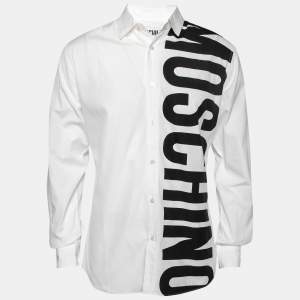 Moschino White Cotton Logo Printed Long Sleeve Shirt XS