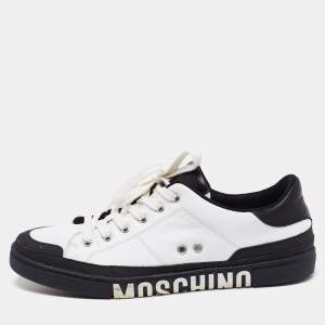 Moschino White Leather Low Top Sneakers Size 44
