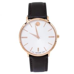 Movado White Rose Gold Tone Stainless Steel Leather Ultra Slim 0607089 Men's Wristwatch 40 mm