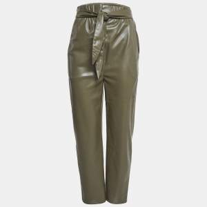 Nanushka Green Faux Leather High Rise Belted Pants S