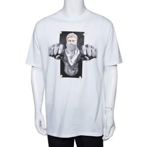 Neil Barrett White Boxing Brutus Print Cotton Crew Neck T-Shirt L