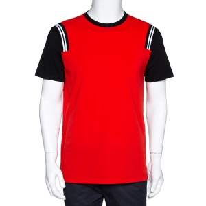 Neil Barrett Red & Black Cotton Varsity Slim Fit T-Shirt L